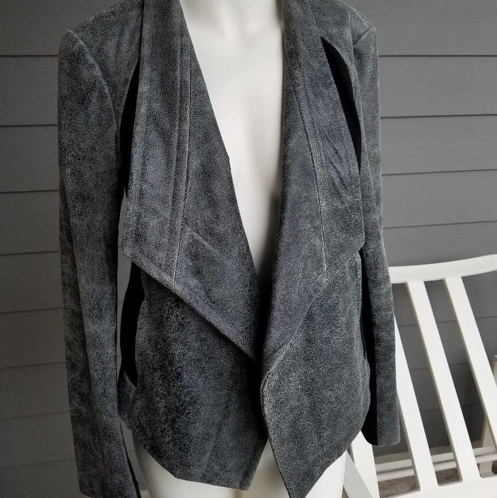 PURE DKNY draped collar distressed leather coat
